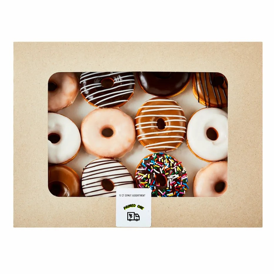 Boxed assorted donuts with glazed, chocolate, and sprinkled options